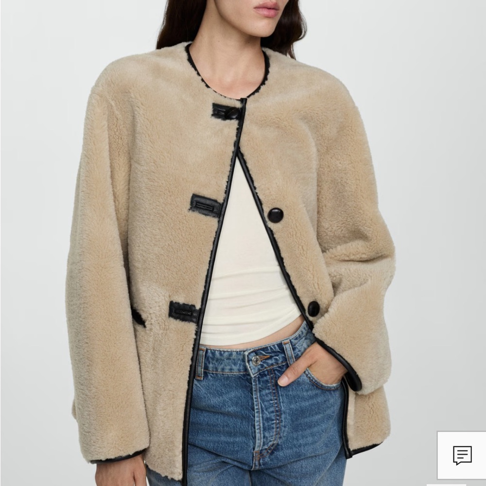 Mango FUR-EFFECT COAT WITH APPLIQUÉS